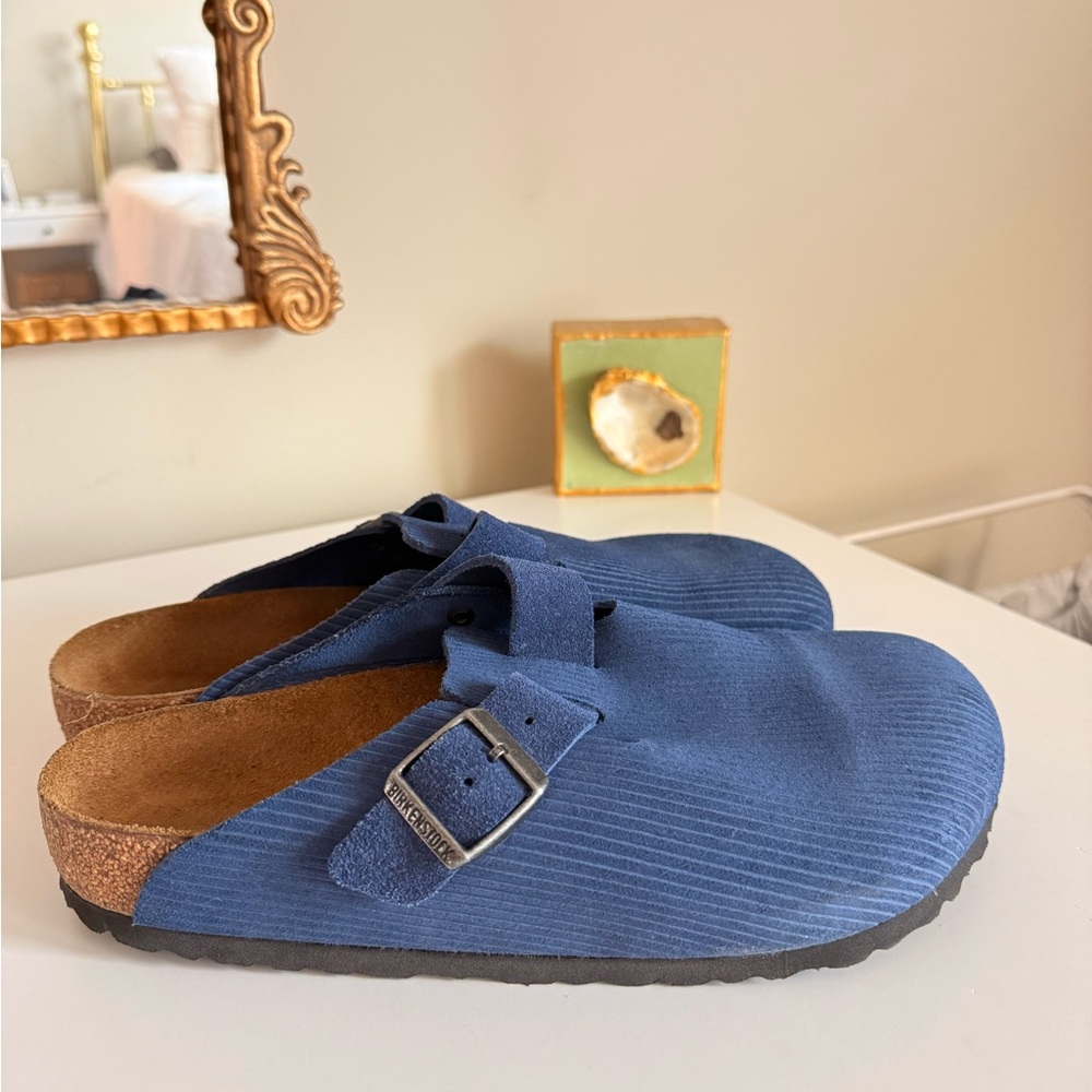 Birkenstock Blue Women's Boston Suede Embossed Mules